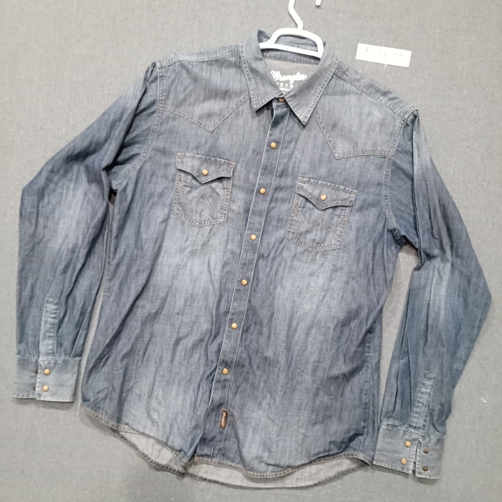 Wrangler Retro Premium Mens XL Blue Denim Western Snap Long Sleeve Shirt MVR458D